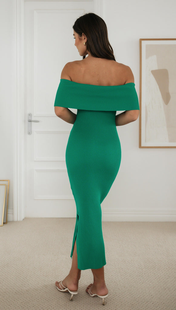 Anikka Ribbed Dress (Emerald)