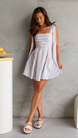 Jasmine Mini Dress (Beige Stripe)