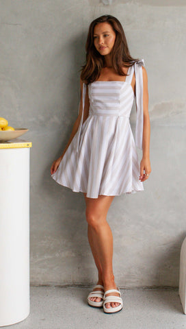 Jasmine Mini Dress (Beige Stripe)